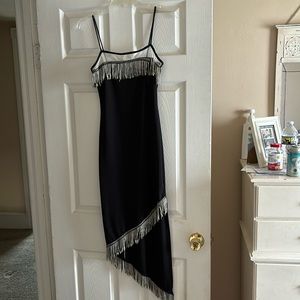 Vintage 90s black with fringe maxi dress
